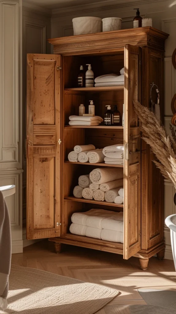 The laundry room was organized by using an IKEA dresser for the laundry basket from IKEA.  A 2 bushel laundry hamper can hold plenty of laundry, and the Rae Dunn laundry basket gave a touch of farmhouse style to their house.