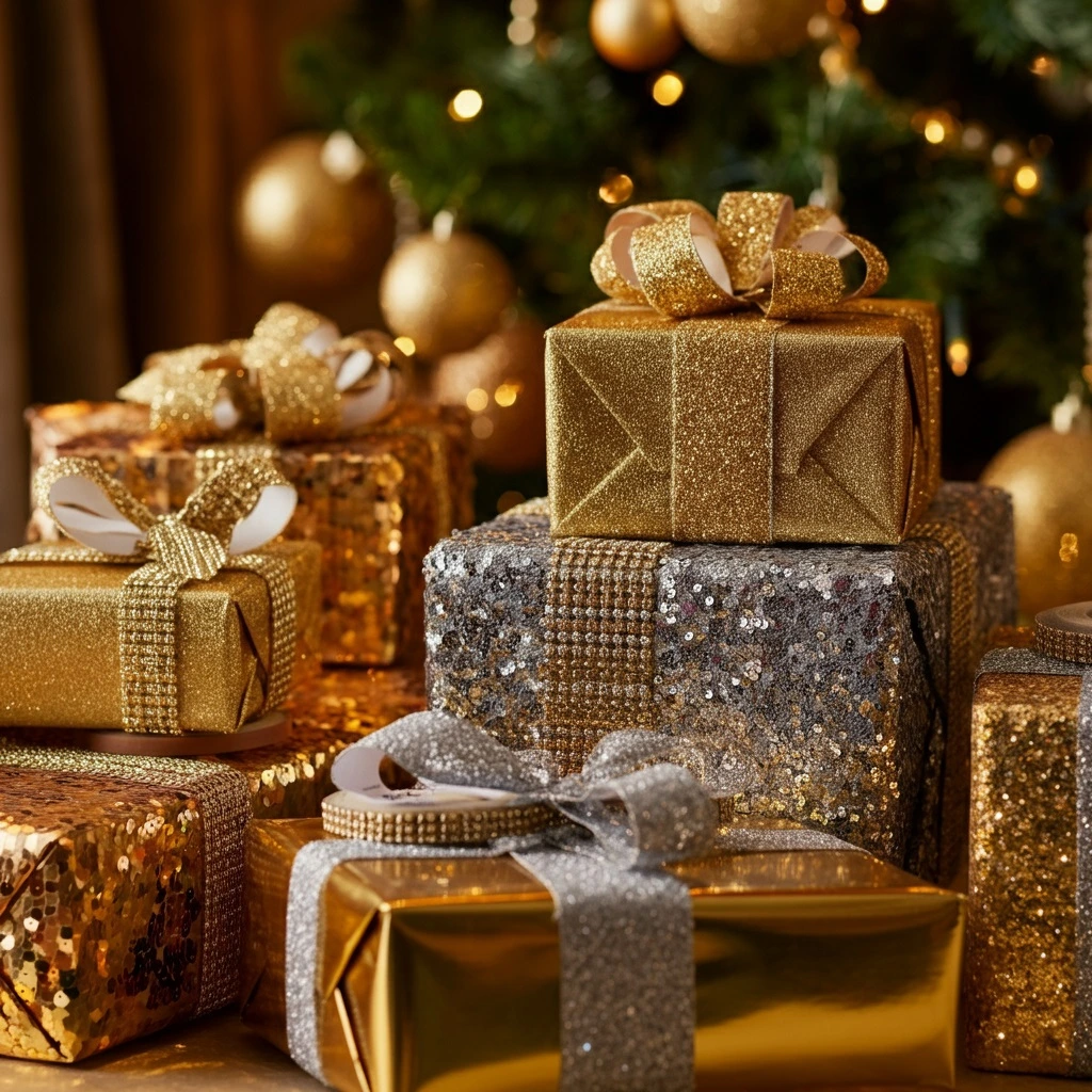 glittery wrapping paper