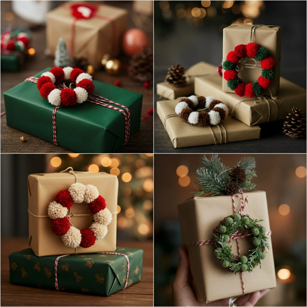 mini wreaths gift wrap